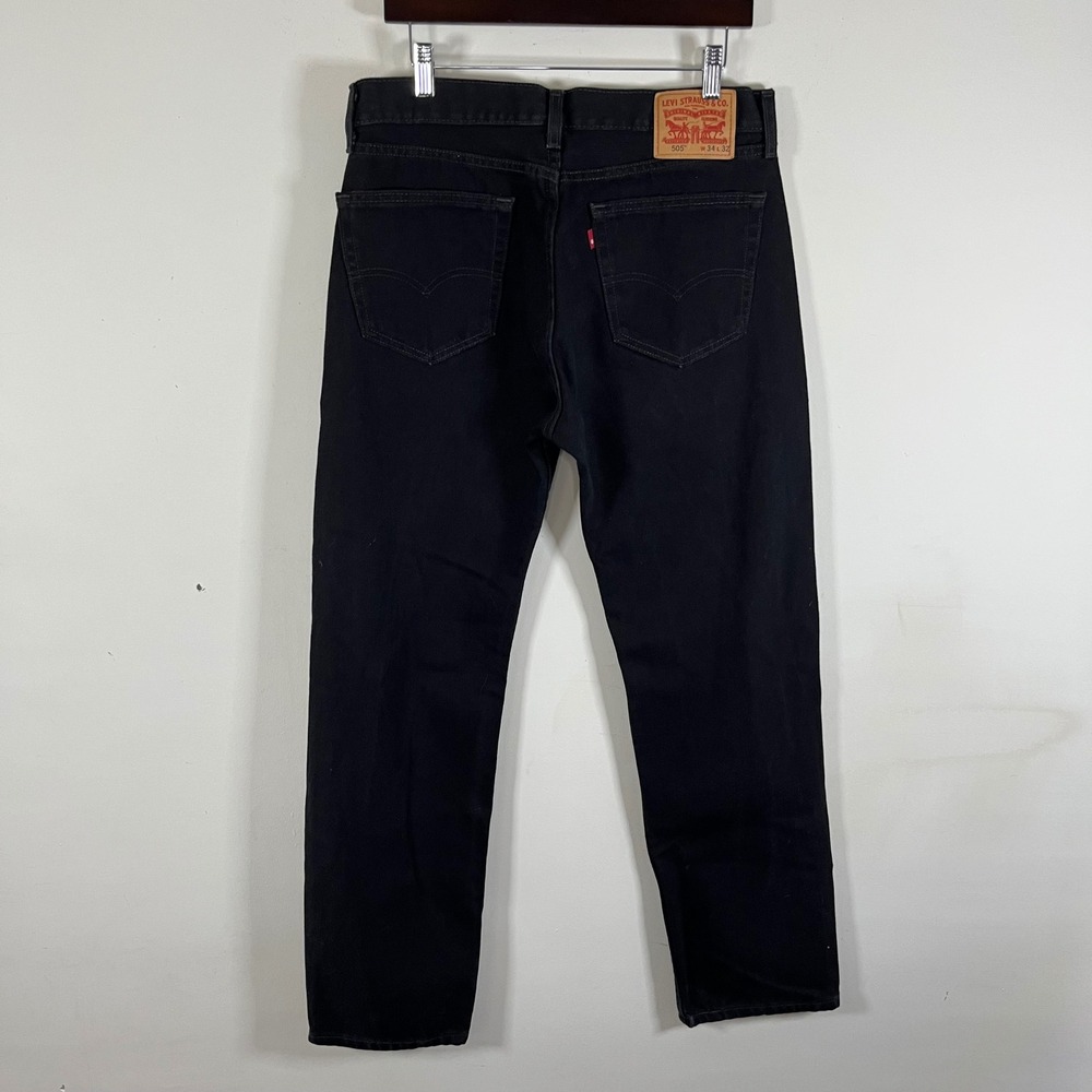 Levi's 505 Black Jeans Regular Fit Straight Leg Blank Red Tab Mens 34 x 32